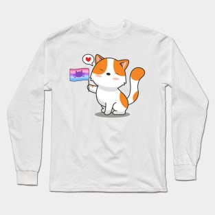 Cute Cat Holding Catgender Flag Long Sleeve T-Shirt